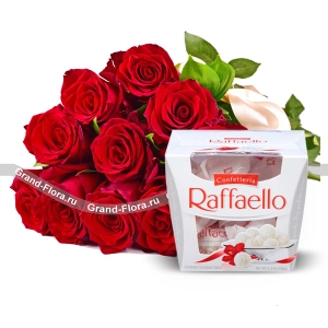 11 красных роз + конфеты "Raffaello" 11 красных роз + конфеты "Raffaello"